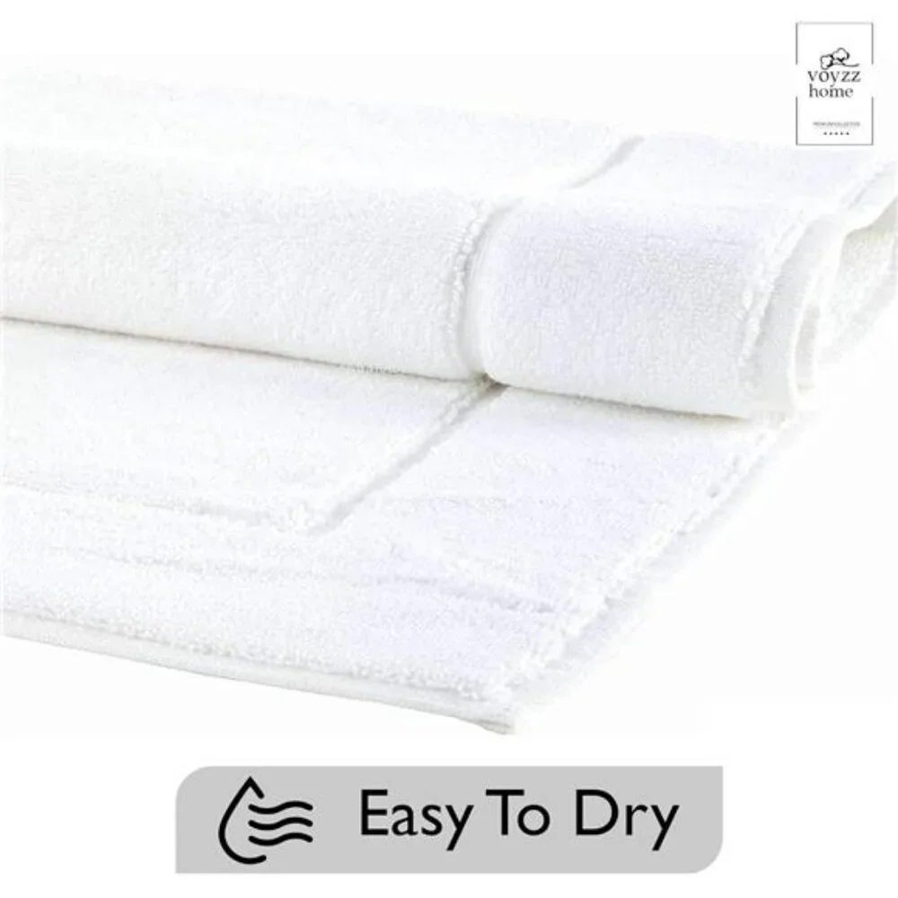 White Cotton Bath Mat Set of 2 20x30 Soft Absorbent Quick Dry Washable Bathroom